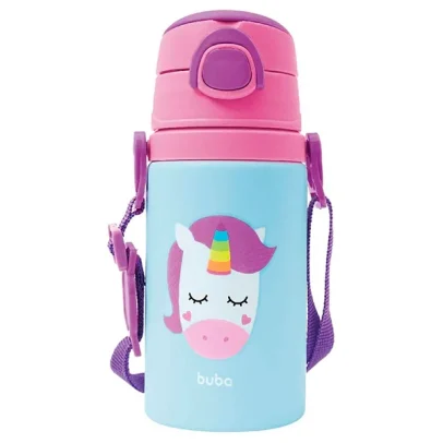 Garrafa Infantil 400ml Alumínio com Canudo Unicórnio Buba